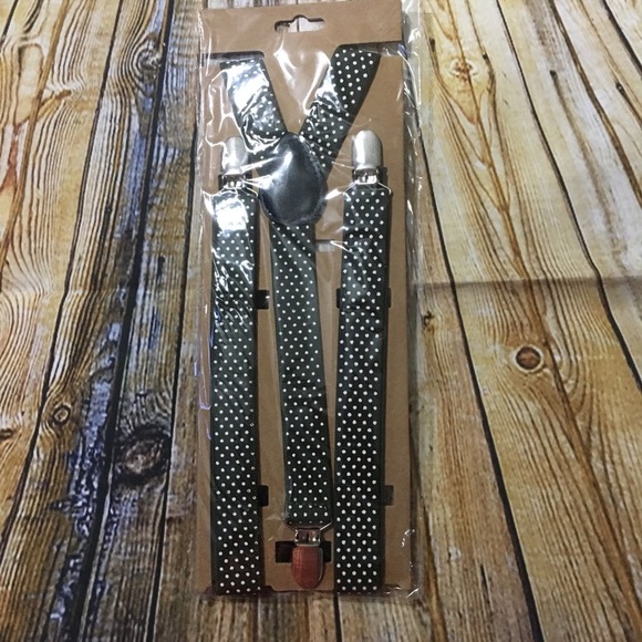 Green White Polka Dot Bow Tie And Suspenders - Picture 2 of 2